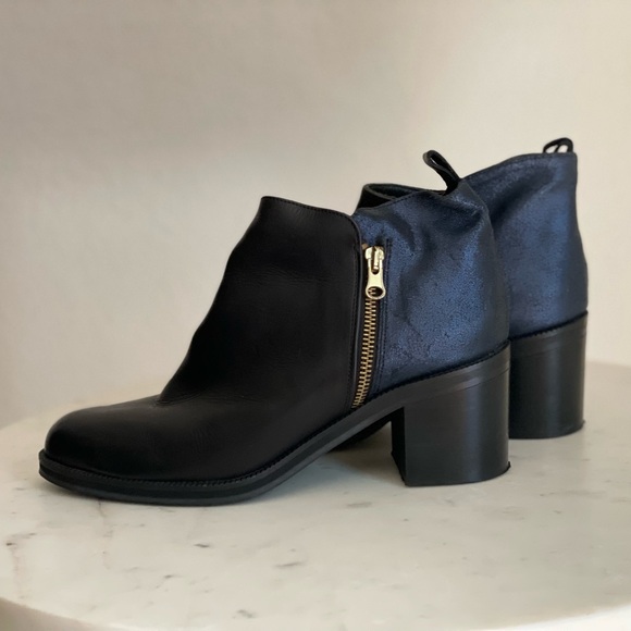 Black and Navy Vegan Leather Boots - Picture 2 of 10